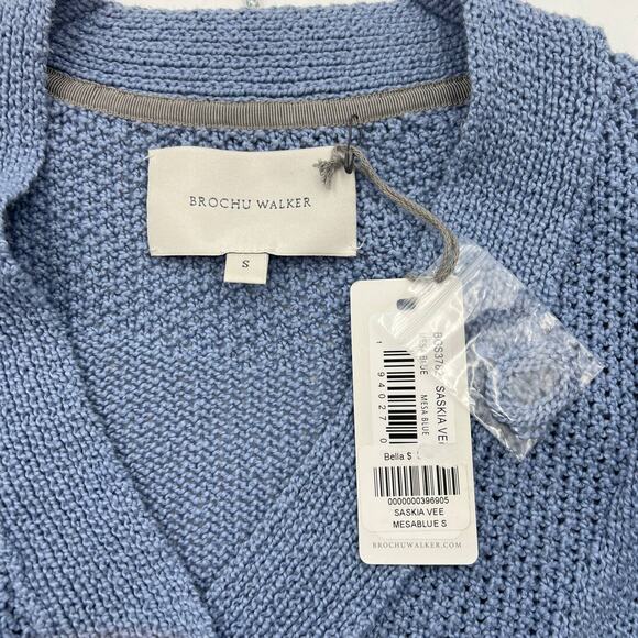 Brochu Walker Saskia Vee Cotton Knit Pullover Sweater Blue - Picture 3 of 7